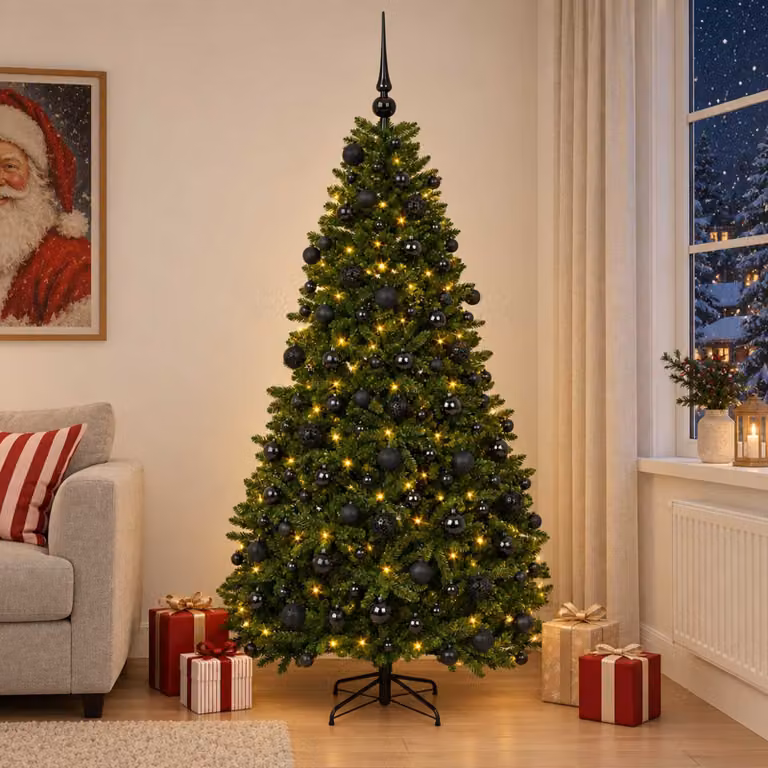 vidaXL Albero di Natale artificiale verde medio con palline 210 cm