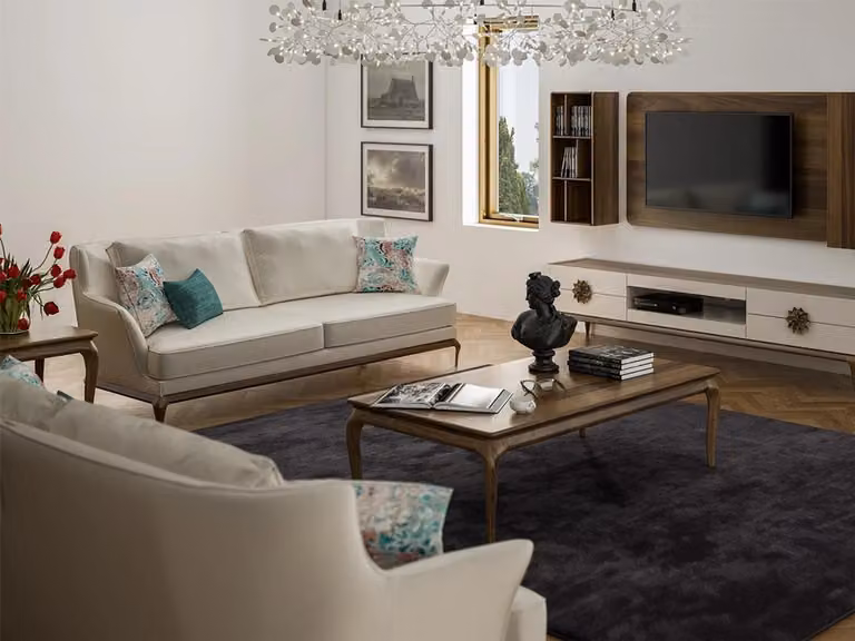 Modern Komplett 2x Dreisitzer Sofa Weiß Textil Wohnzimmer Design Sofas Couch