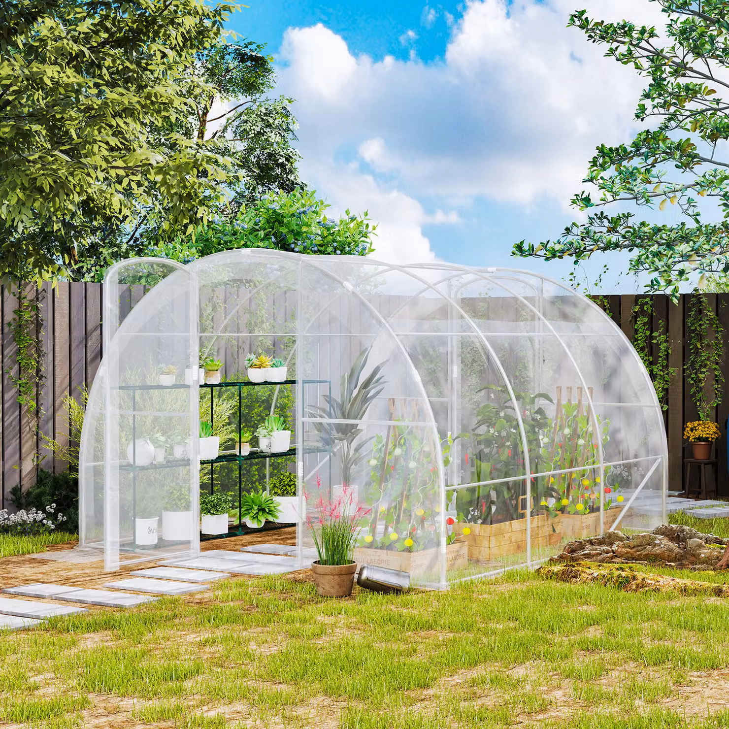 Outsunny Serra da giardino a tunnel trasparente con porta a cerniere, L/P/H: 300 x 300 x 200 cm – 2