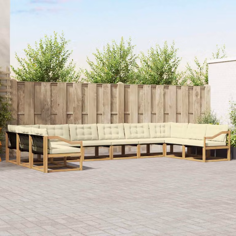 Set di divani da esterno vidaXL 10 pezzi in legno di acacia con cuscini bianchi e beige