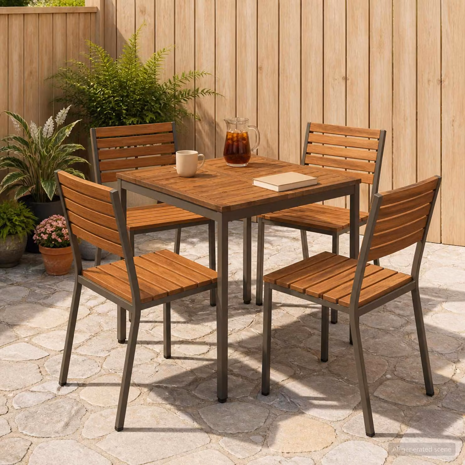 vidaXL Tavolo da giardino in legno di acacia stile rustico, Colore Marrone, L 70 cm x P 68,5 cm x H 75 cm