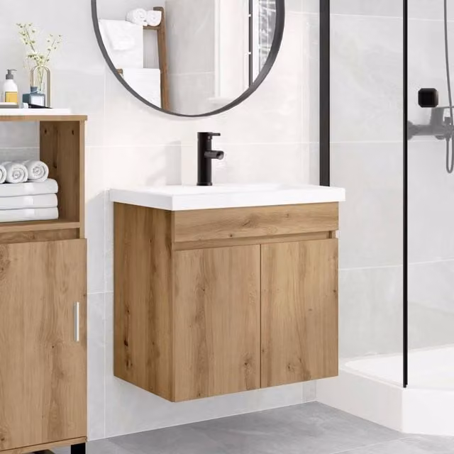 Mobile bagno moderno vidaXL in legno rovere con ante a battente L: 61 cm, P: 40 cm, H: 74,5 cm
