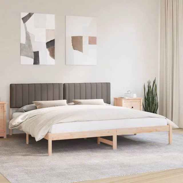 Letto moderno vidaXL con testiera rivestita in tessuto beige e struttura in legno di pino, L/P/H: 200 x 200 x 84,5 cm – 1