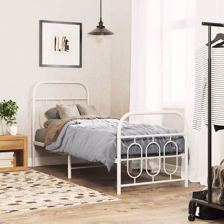 vidaXL Giroletto in metallo con testiera e pediera, colore bianco opaco, L 75 x P 190 cm