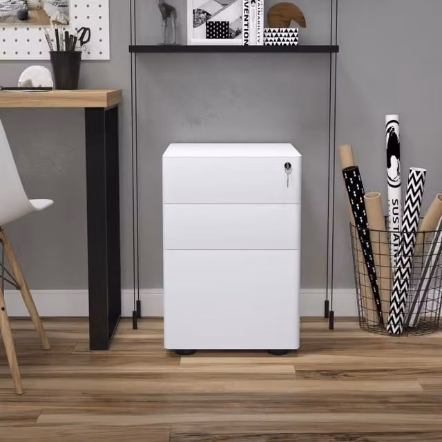 Cassettiera portadocumenti mobile REDOM in acciaio bianco con serratura e ruote L: 39 cm, P: 48 cm, H: 59 cm