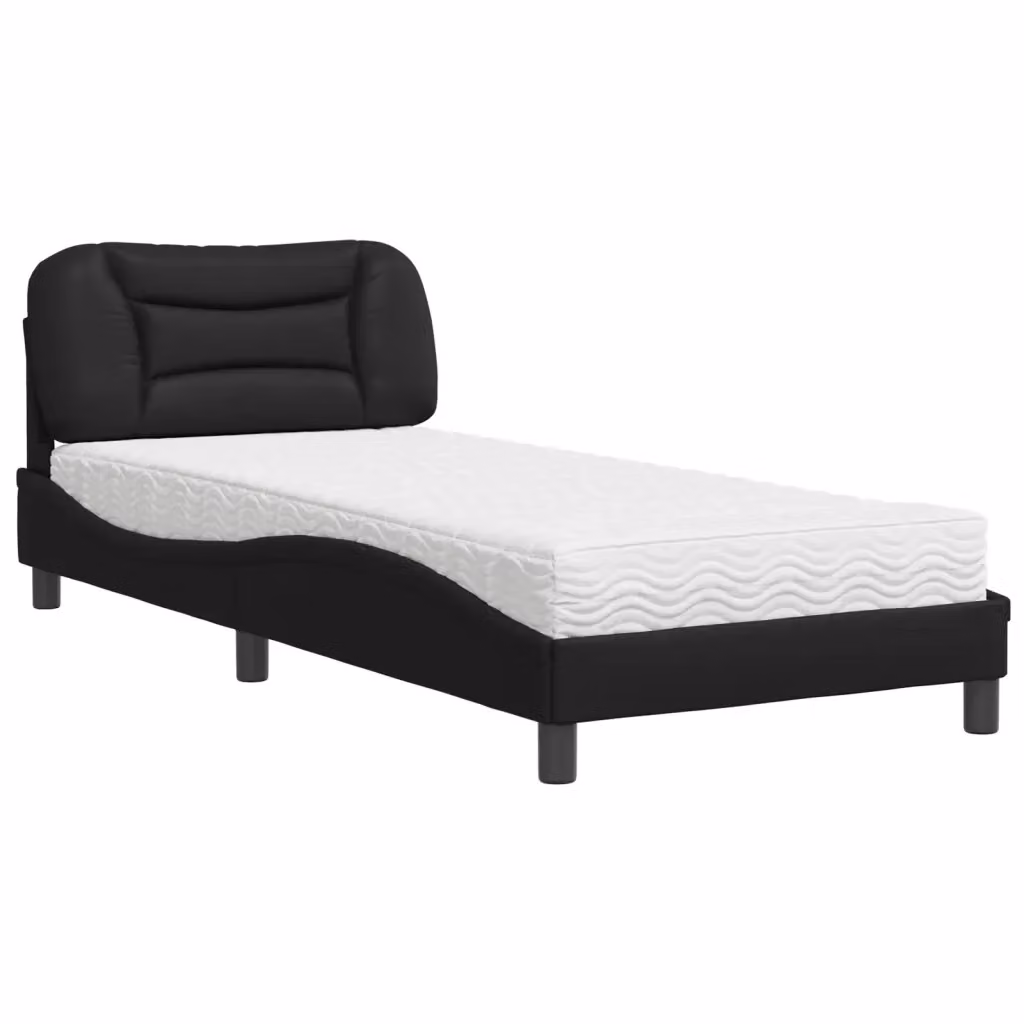 Letto con Materasso Hvar vidaXL Nero in Similpelle e Tessuto L/P: 90 x 200 cm – 2