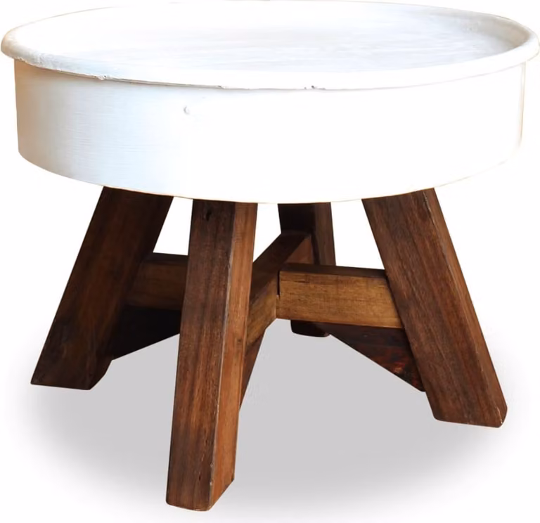 vidaXL Tavolino in legno massiccio antico 60 x 45 cm bianco - Tavolino - Tavoli da caffè - Tavolino - Tavoli occasionali