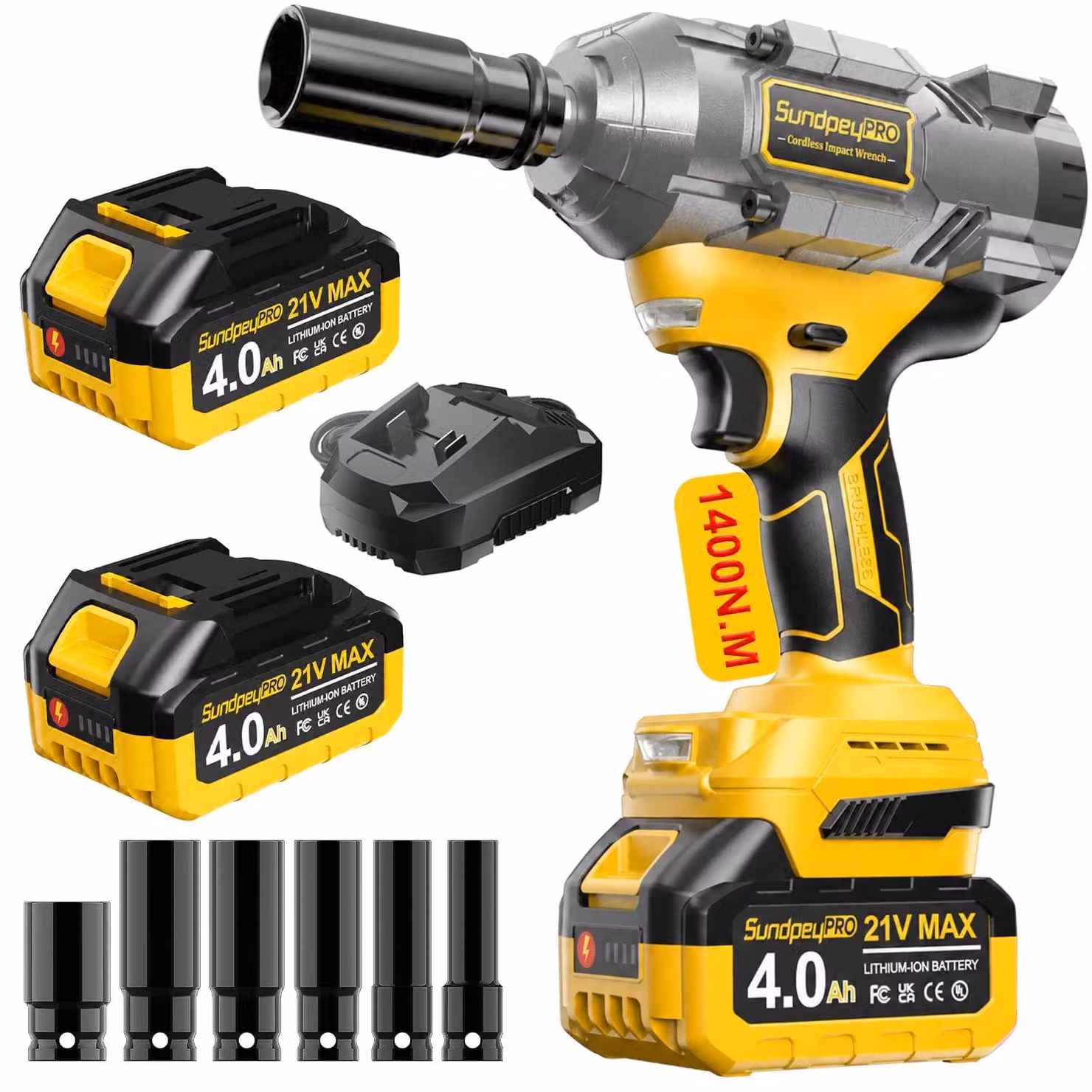 Chiave a percussione Accu da 21 V - Coppia di 1400 Nm - Batteria al litio da 2 x 4000 mAh - Metallo