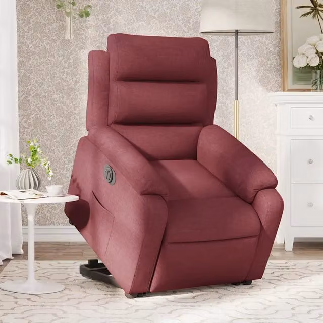 Poltrona Alzapersona Reclinabile Elettrica vidaXL in Tessuto Rosso con Braccioli e Supporto per Senior – 1