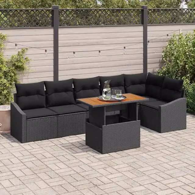Set Divano da Giardino 7 pz Nero Poly Rattan 3358585