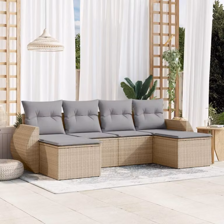 Set Divano da Giardino a L vidaXL 6 pz con Cuscini Beige e Struttura in Metallo e Polyrattan