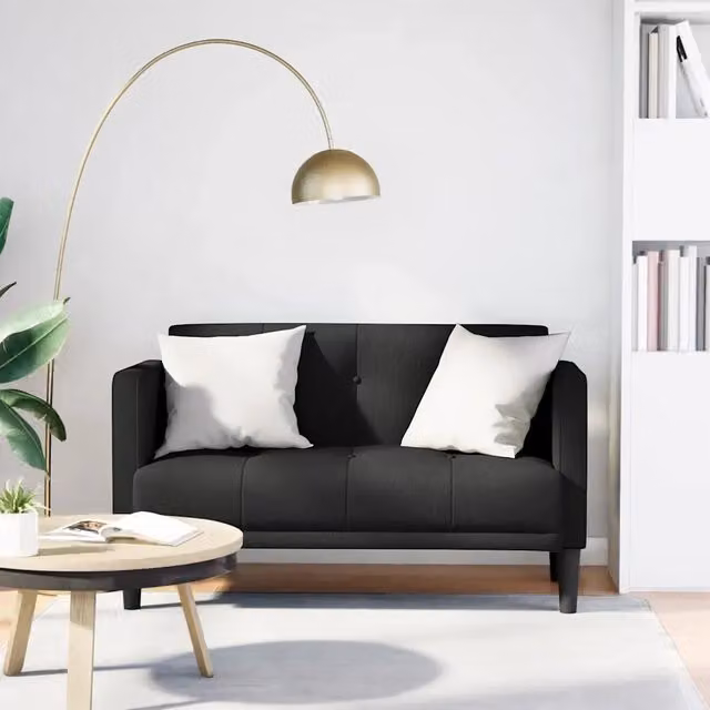Divanetto moderno vidaXL in tessuto nero con cuscini per soggiorno L: 124 cm, P: 74,5 cm, H: 67 cm