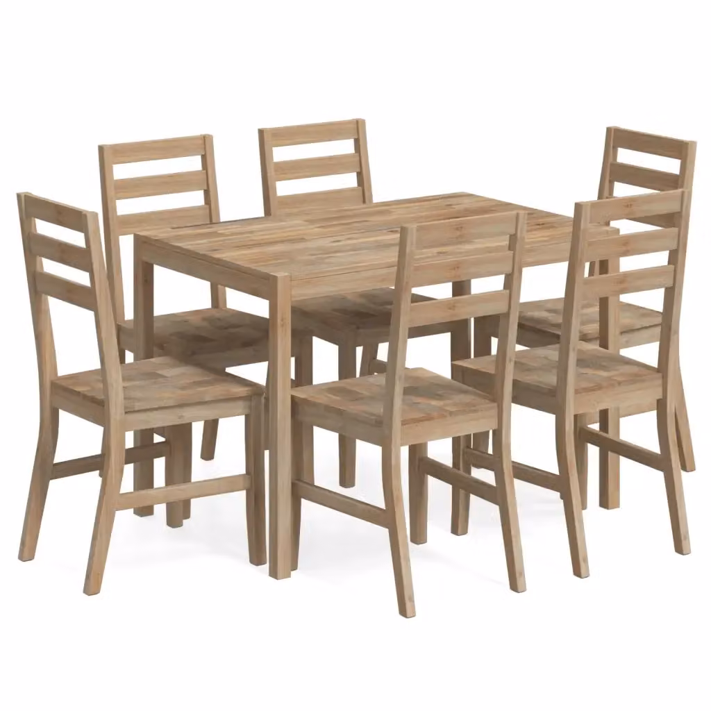 vidaXL Set da Pranzo Moderno in Legno di Acacia Marrone, 7 Pezzi – 2