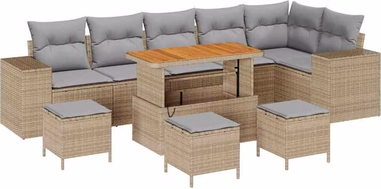 Set Divano da Giardino 10 pcs Beige polyrattan