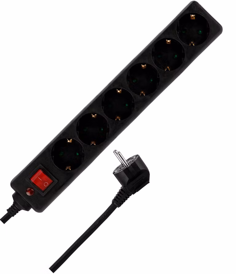 Multipresa REV a 6 prese, 1,4 m, corrente nominale 14.000 A, 3500 W, nera