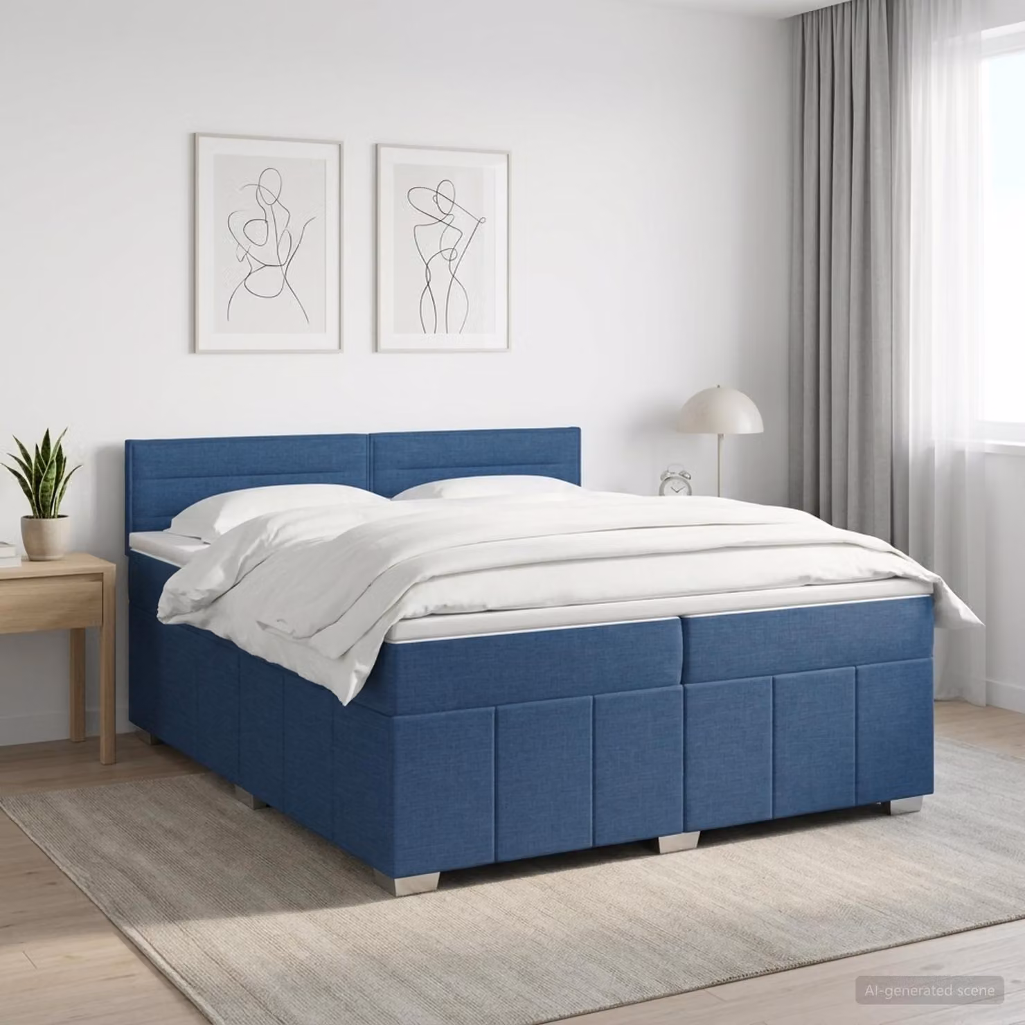 Letto box spring con materasso vidaXL in tessuto blu e bianco, L/P: 200 x 200 cm