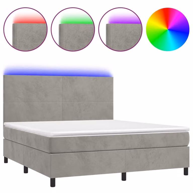 Letto a Molle Materasso e LED Grigio Chiaro 160x200 cm Velluto