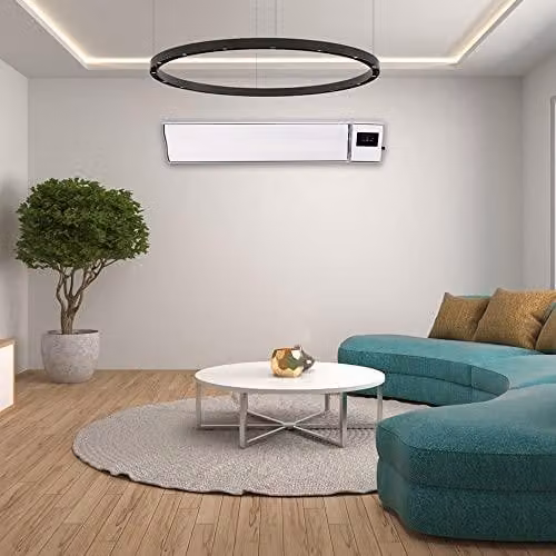 Stufa a infrarossi bianca da 1200-600W con termostato, controllabile tramite app, dimensioni 94x15 cm