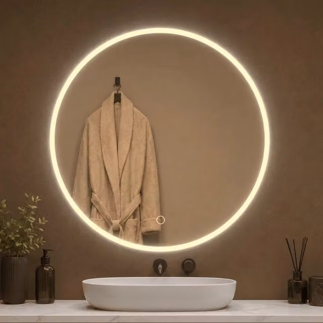 Specchio tondo OGOMONDO da parete con LED dimmerabile e interruttore touch, colore bianco, Ø 80 cm