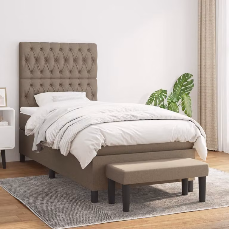The Living Store Letto a molle con materasso Taupe 90x200 cm in tessuto