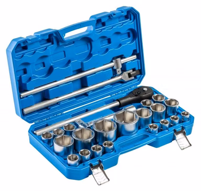 Set di utensili da 26 pezzi, 3/4" – Inserimenti e accessori per chiavi a cricchetto realizzati in acciaio legato cromo-vanadio; corpo delle chiavi a cricchetto in acciaio legato. | Högert Technik