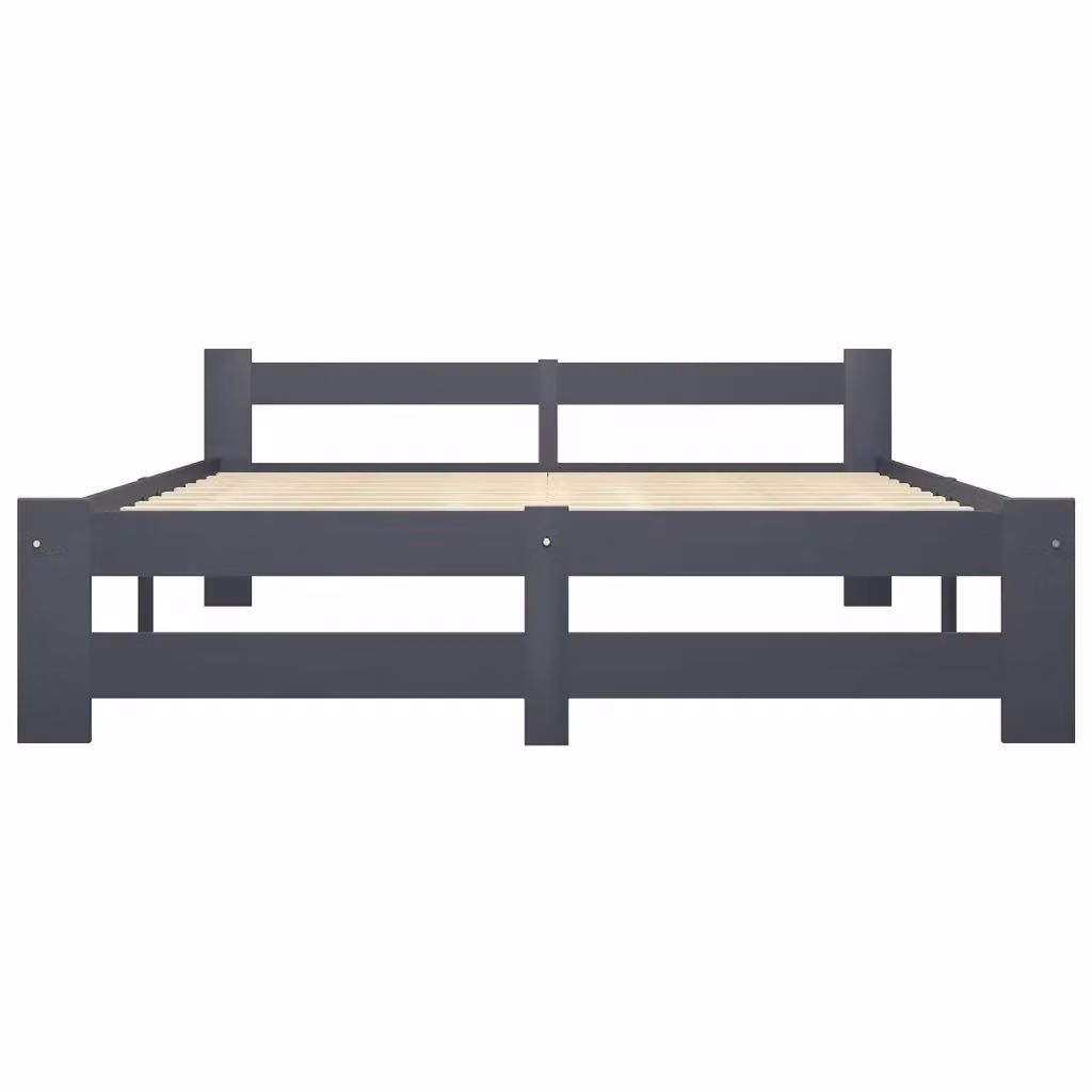 Letto con giroletto vidaXL in legno massello di pino grigio 160 x 200 cm – 2