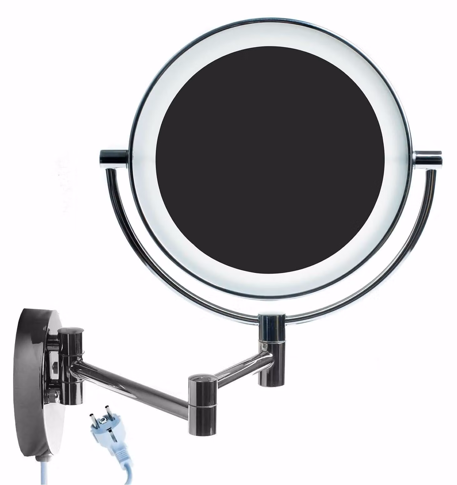 Specchio a parete LED, diametro 8,5 pollici, ingrandimento 7x, finitura cromata, bilaterale