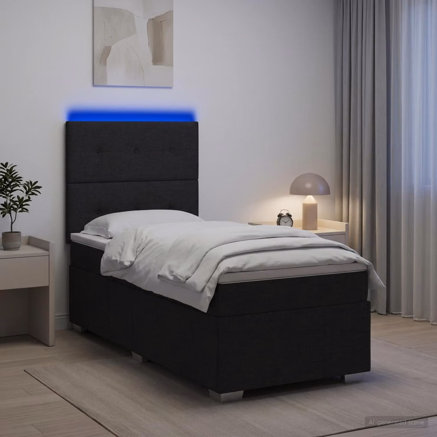 vidaXL Letto Box Spring LED con Materasso Nero 80 x 200 cm Tessuto