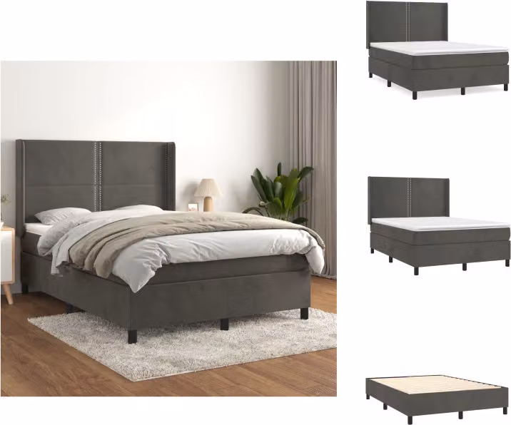 vidaXL Letto a molle con materasso grigio scuro 140x200 cm in velluto - Letti e strutture letto