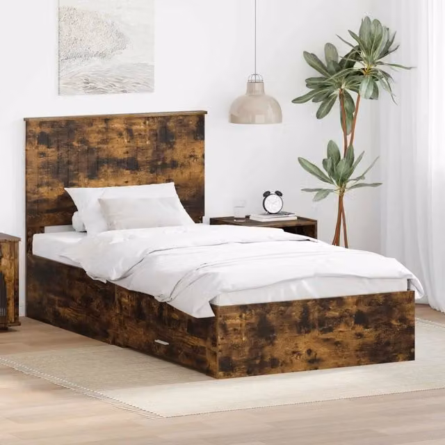 Struttura del letto con cassetto Rovere fumé 100 x 200 cm 3411345