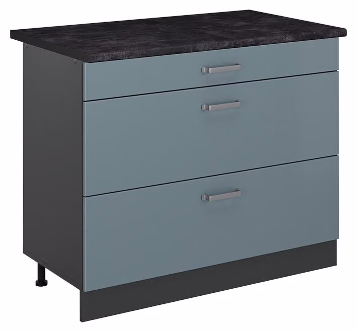 Mobiletto base per cucina Vicco R-Line Grigio-blu/Antracite 100 cm piano di lavoro Antracite, Model 71583