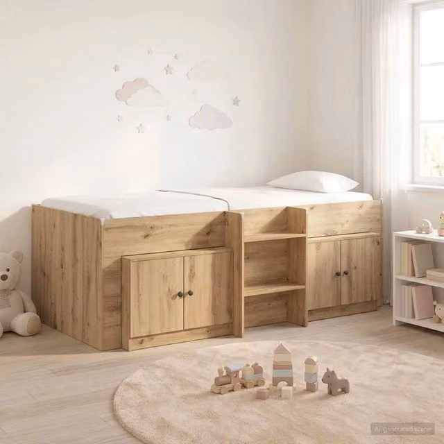 Struttura Letto Loft con Mobile 3 pz Rovere Artigianale 3423397