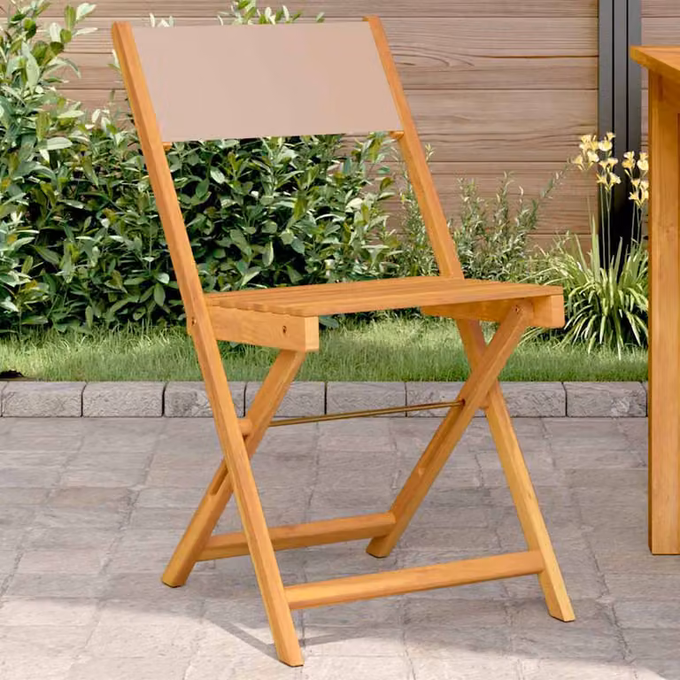 Set di 2 sedie pieghevoli vidaXL in legno di acacia oliato e tessuto beige, impilabili per giardino e balcone