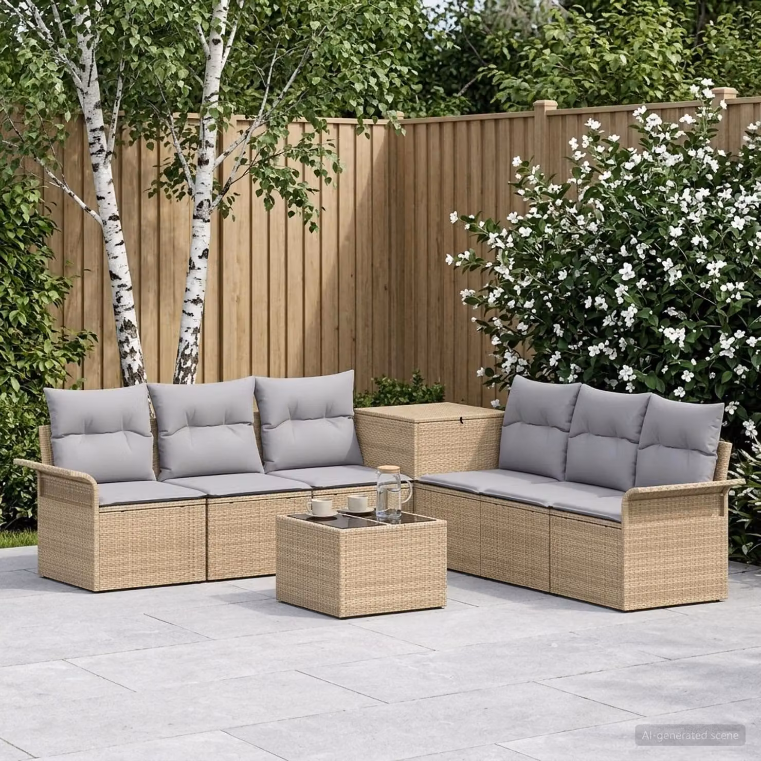 vidaXL Set di divani da giardino 8 pz a forma di U in stile moderno, Beige e Grigio Chiaro