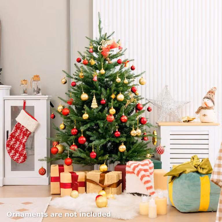 Albero di Natale artificiale Costway verde con 386 rametti in PE e PVC e 180 luci LED bianco caldo, Altezza: 136 cm