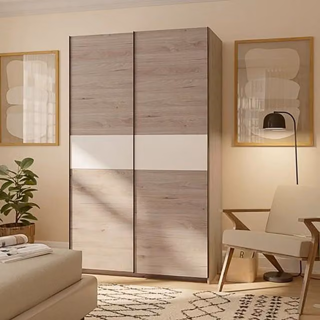 Armadio Camera da Letto Maba, Guardaroba 2 Ante 2 Ripiani, 120x204h cm Marrone Rovere