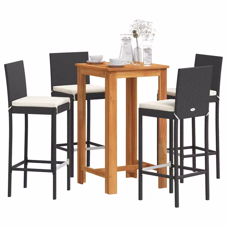 vidaXL Set Bar da Giardino 5 pz Moderno in Polyrattan e Legno di Acacia Nero e Bianco