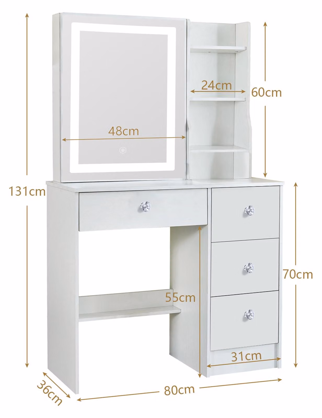 Comò con specchio a LED - Bianco - Legno - Tavolino da trucco moderno