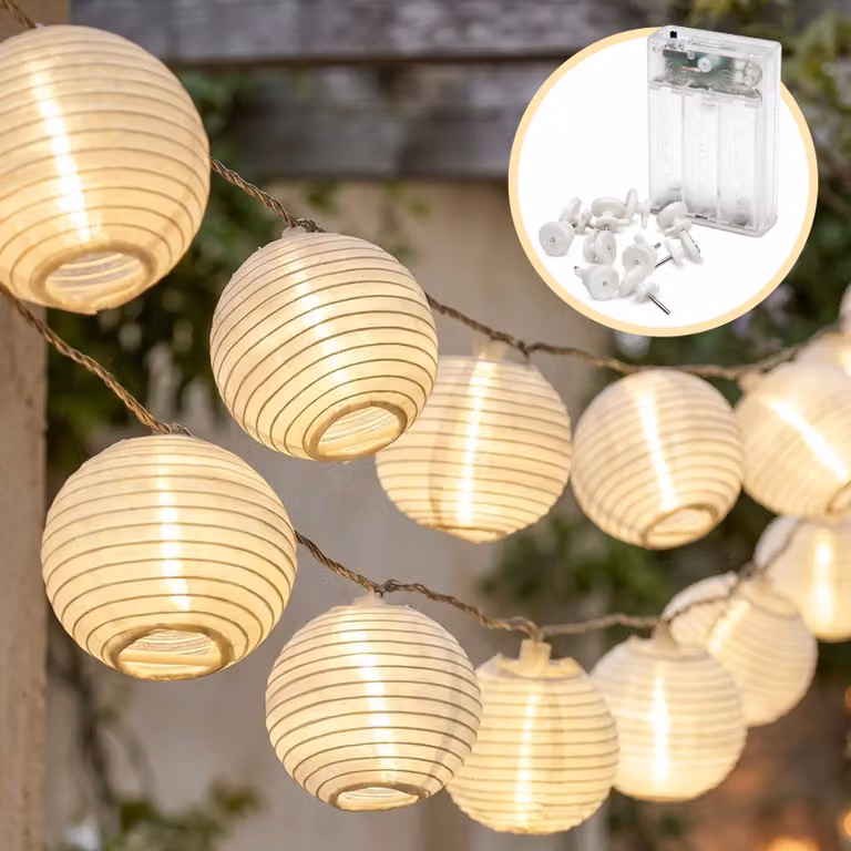 Catena di lanterne a LED, 20 luci, lunghezza 7 metri, 8 modalità, timer, luce bianco caldo, grado di protezione IP44