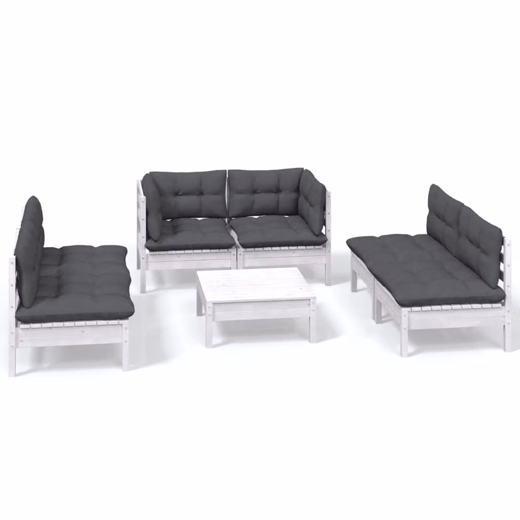 Set Salotto da Giardino 7pz con Cuscini Legno Massello di Pino