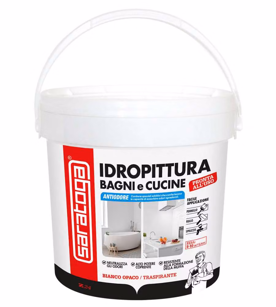 Saratoga Idropittura Traspirante Antiodore Bianco 4L - Bagni e Cucine