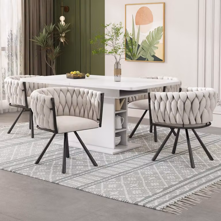 Set di due sedie da pranzo in lino, singola poltrona girevole in colori chiari, adatta per soggiorno o camera da letto, con base girevole a quattro gambe in metallo, disponibili nei colori lino beige e nero. Materiale: lino