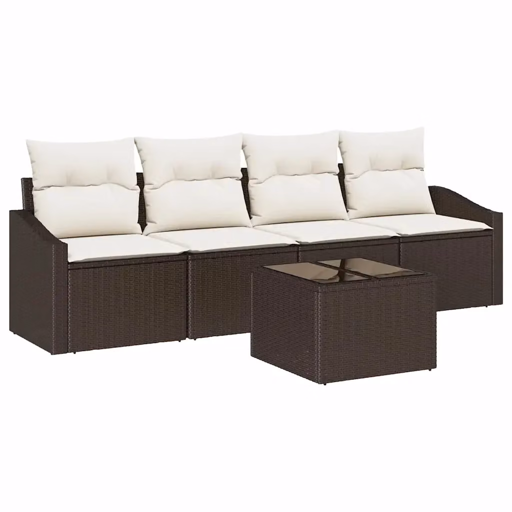 Set di divani da giardino vidaXL in rattan con cuscini marrone e beige – 2