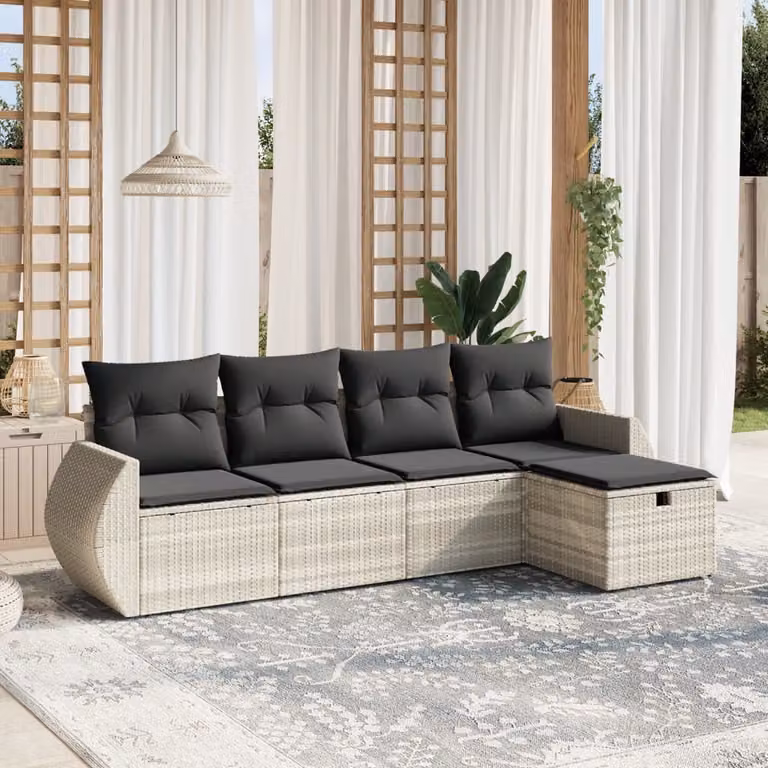 Maison Exclusive - Set Divano da Giardino 5pz con Cuscini Grigio Chiaro Polyrattan