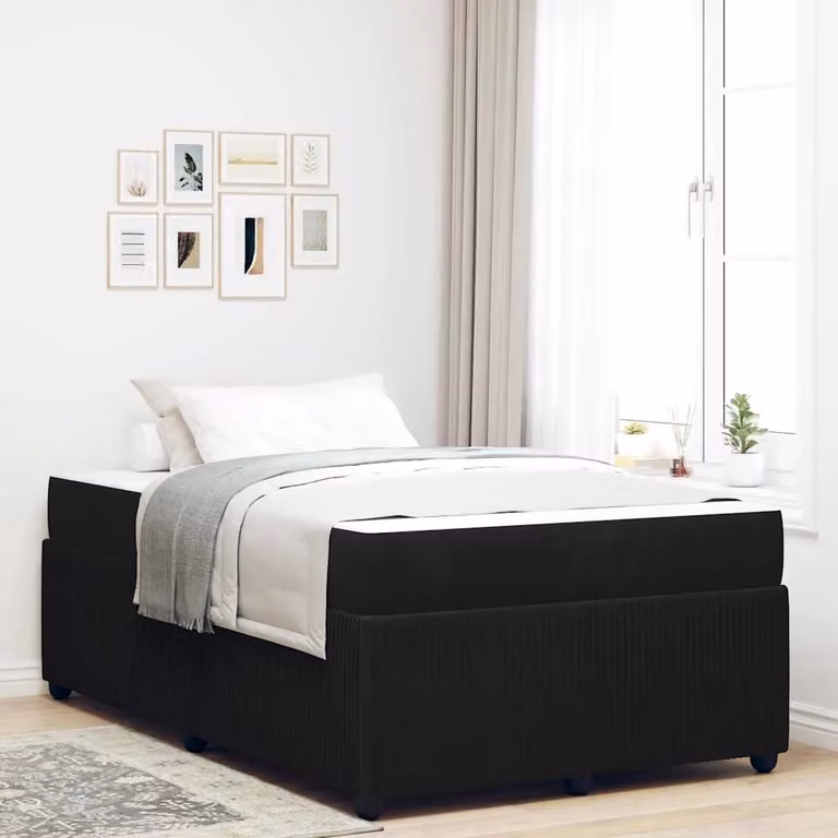 Struttura del letto moderna vidaXL in tessuto nero con legno e materasso L/P: 120 x 190 cm