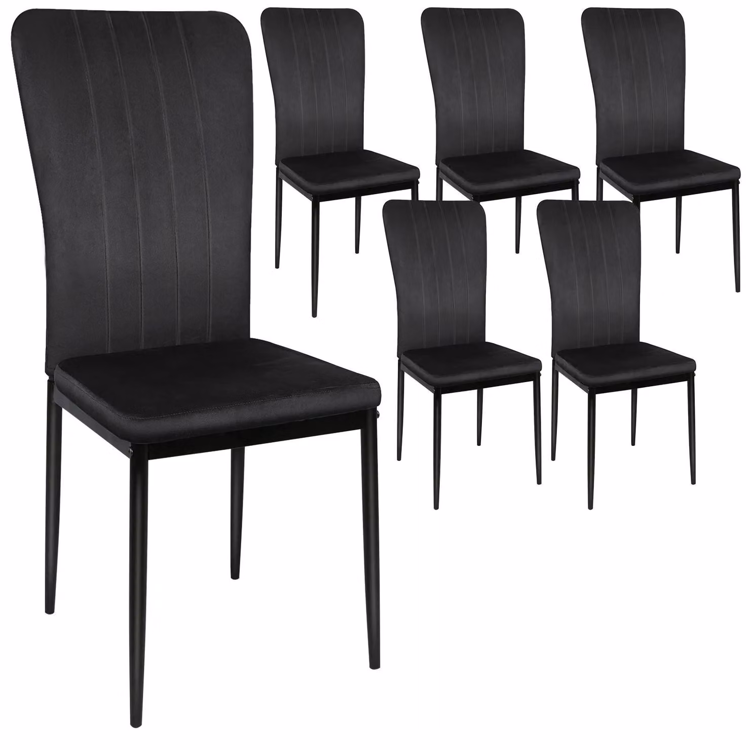 Sedie da pranzo in velluto - Set da 6 - Sedie imbottite - Schienale ergonomico - Seduta imbottita - Gambe in metallo - Design moderno - Colore: nero