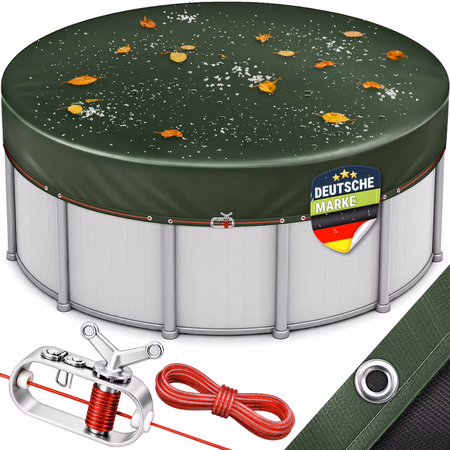 tillvex® Copertura premium per piscine, rotonda, diametro 420 cm, adatta per piscine con diametro da 320 a 366 cm, colore verde, con kit di montaggio. Telo di copertura solare per piscine, con peso di 200 g/m². Copertura rotonda per piscine, ideale per l'
