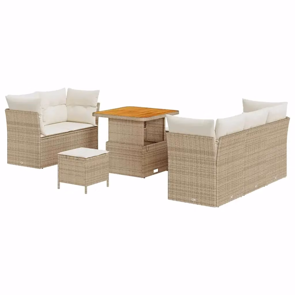 Set Divano da Giardino vidaXL 8 pz Beige con Cuscini e Tavolino in Polyrattan e Acciaio – 2