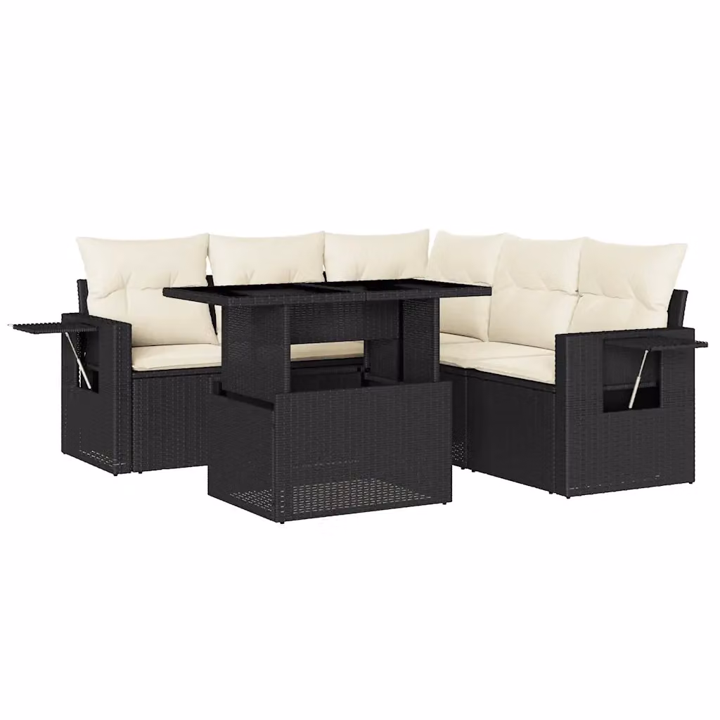 Set Divano da Giardino a L vidaXL 6 pz con Cuscini Nero e Tavolino in Vetro – 2