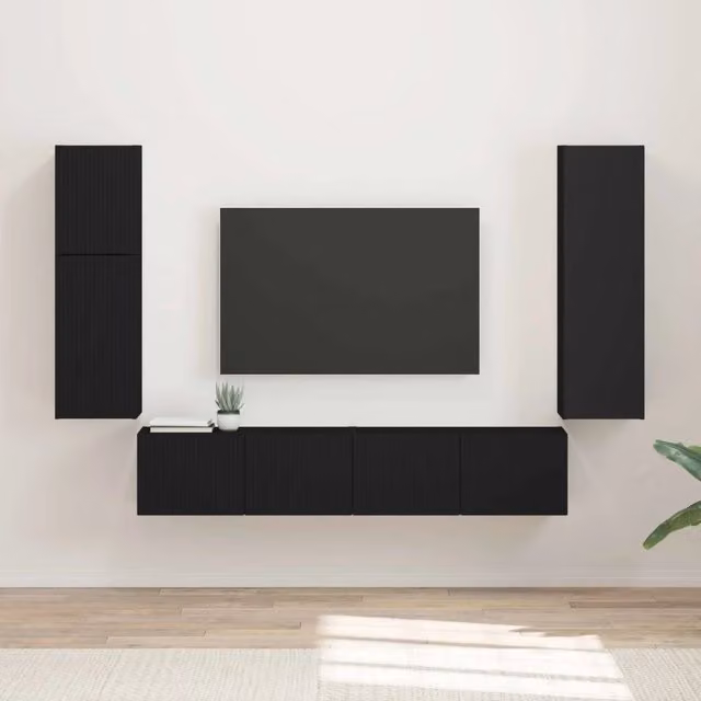 Set mobile TV moderno vidaXL in 4 pezzi nero opaco in legno MDF per soggiorno – 1